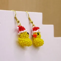 Outlet Ente mit Weihnachtsmannmütze Ohrringe aus Rocailles Weihnachtsaccessoires