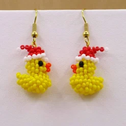 Outlet Ente mit Weihnachtsmannmütze Ohrringe aus Rocailles Weihnachtsaccessoires