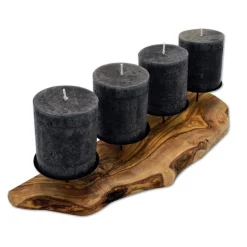 Outlet 4er Kerzenhalter rustikal aus Olivenholz Adventskränze