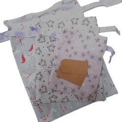Säckchen & Beutel|Afrosteff 3er Set Geschenkbeutel, Nikolaussäckchen, Weihnachtssäckchen rosa mit Einhorn und Sterne