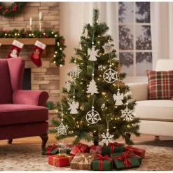 12er Set kleiner Baumschmuck Weihnachten Holzanhänger verschiedene Formen Weihnachtsdeko