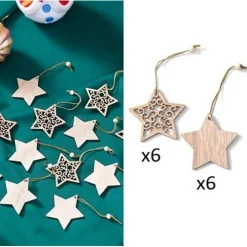 12er Set kleiner Baumschmuck Weihnachten Holzanhänger verschiedene Formen Weihnachtsdeko