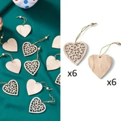 12er Set kleiner Baumschmuck Weihnachten Holzanhänger verschiedene Formen Weihnachtsdeko