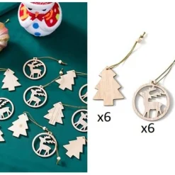 12er Set kleiner Baumschmuck Weihnachten Holzanhänger verschiedene Formen Weihnachtsdeko
