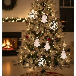 12er Set kleiner Baumschmuck Weihnachten Holzanhänger verschiedene Formen Weihnachtsdeko