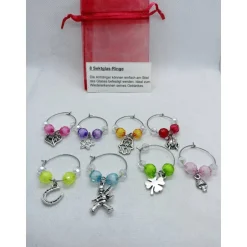 Accessoires|Netles Kartenkunst & Schmuckallerlei 8er Set Markierungsringe für Stielgläser, Glückssymbole, Acrylperlen