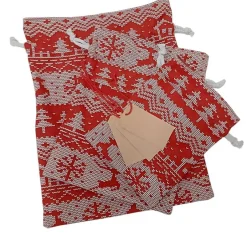 Säckchen & Beutel|Afrosteff 3er Set Nikolaussäckchen mit Norweger Muster Print, Weihnachtssäckchen