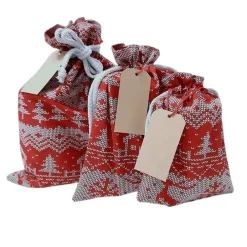Säckchen & Beutel|Afrosteff 3er Set Nikolaussäckchen mit Norweger Muster Print, Weihnachtssäckchen
