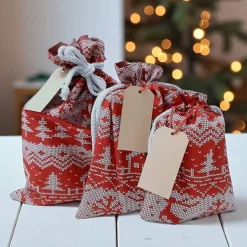 Säckchen & Beutel|Afrosteff 3er Set Nikolaussäckchen mit Norweger Muster Print, Weihnachtssäckchen