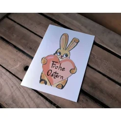 Sale 2er Set Osterkarte Hase mit Herz und Hase mit Luftballon Hochformat Printable DIY Osterkarten
