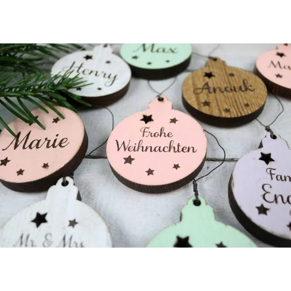 Baumschmuck Personalisierbar|Timbert 10er SET Vintage WEIHNACHTSKUGELN aus Altholz mit Name PERSONALISIERT Weihnachtsbaum Geschenkanhänger Holz Weihnachten Christbaumkugel Stern