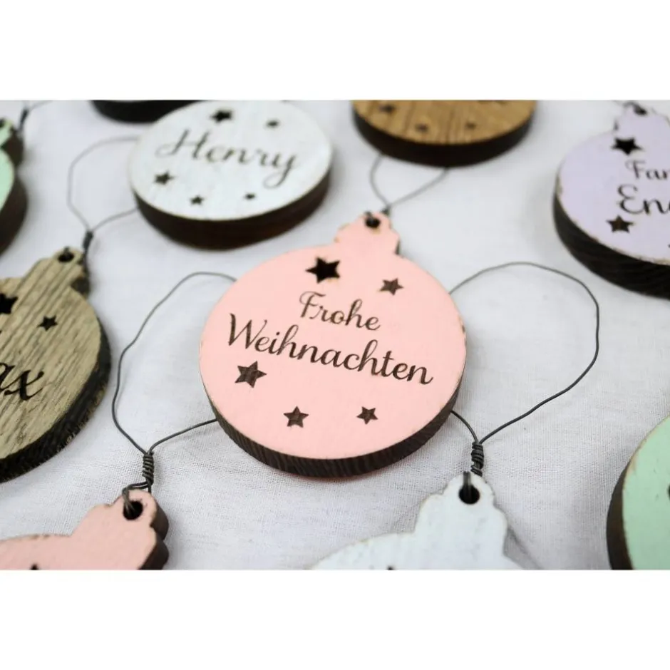 Baumschmuck Personalisierbar|Timbert 10er SET Vintage WEIHNACHTSKUGELN aus Altholz mit Name PERSONALISIERT Weihnachtsbaum Geschenkanhänger Holz Weihnachten Christbaumkugel Stern