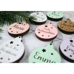 3er SET Vintage WEIHNACHTSKUGELN aus Altholz mit Name PERSONALISIERT Weihnachtsbaum Geschenkanhänger Holz Weihnachten Christbaumkugel Stern Baumschmuck