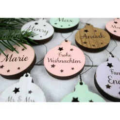 3er SET Vintage WEIHNACHTSKUGELN aus Altholz mit Name PERSONALISIERT Weihnachtsbaum Geschenkanhänger Holz Weihnachten Christbaumkugel Stern Baumschmuck