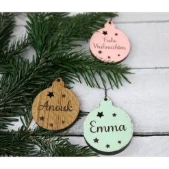 3er SET Vintage WEIHNACHTSKUGELN aus Altholz mit Name PERSONALISIERT Weihnachtsbaum Geschenkanhänger Holz Weihnachten Christbaumkugel Stern Baumschmuck
