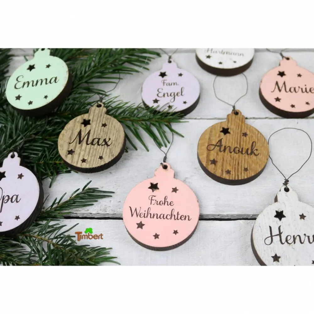 3er SET Vintage WEIHNACHTSKUGELN aus Altholz mit Name PERSONALISIERT Weihnachtsbaum Geschenkanhänger Holz Weihnachten Christbaumkugel Stern Baumschmuck