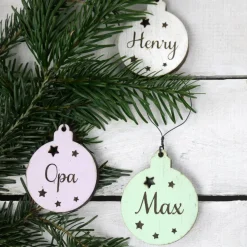 3er SET Vintage WEIHNACHTSKUGELN aus Altholz mit Name PERSONALISIERT Weihnachtsbaum Geschenkanhänger Holz Weihnachten Christbaumkugel Stern Baumschmuck