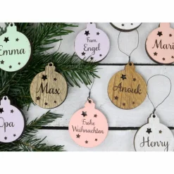 3er SET Vintage WEIHNACHTSKUGELN aus Altholz mit Name PERSONALISIERT Weihnachtsbaum Geschenkanhänger Holz Weihnachten Christbaumkugel Stern Baumschmuck