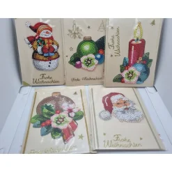 Weihnachtskarten|Tara24 5er Set Weihnachts Grußkarten Diamond Painting – C6 10,5 x 14,8 cm handgefertigt mit Umschlägen