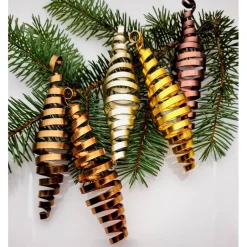 5er Set Zapfen Braun- und Goldtöne glänzend, Christbaumschmuck Baumschmuck