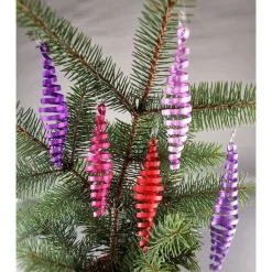 5er Set Zapfen Rot-, Pink-, Lilatöne, Christbaumschmuck Baumschmuck