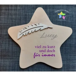 Online Erinnerung an ein Sternenkind, Geschenk für Sterneneltern, individuelle gestaltetes Trauergeschenk, Naturholz Stern Mutmacher