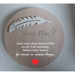 Sale Erinnerung an ein Sternenkind, Geschenk für Sterneneltern, individuelle gestaltetes Trauergeschenk, Naturholz, Feder, Sc Geschenke