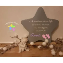 Best Erinnerung an Sternenkind, Geschenk für Sterneneltern, Stern aus Holz mit Babyfüßen, Anstatt Trauerkarte, Geschenk zur Mutmacher