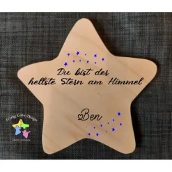 Online Erinnerung an Sternenkind, Verstorbene, Geschenk für Angehörige, Stern aus Holz, Anstatt Trauerkarte Mutmacher