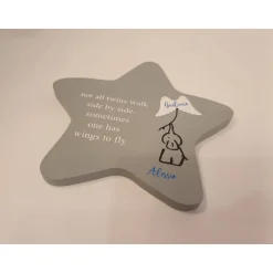 Clearance Erinnerung an Zwillinge Sternenkind / Erdenkind | personalisierbar | Geschenk für Sterneneltern , Stern aus Holz grau la Mutmacher