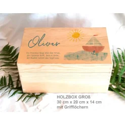 Geschenke|Das Moment Erinnerungsbox aus Holz Taufe Motiv Segelboot