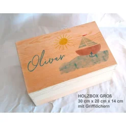 Geschenke|Das Moment Erinnerungsbox aus Holz Taufe Motiv Segelboot