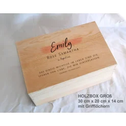 Erinnerungsbox Taufe Baby Calligraphie Minimalismus dezent aus Holz Geschenke
