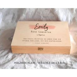 Erinnerungsbox Taufe Baby Calligraphie Minimalismus dezent aus Holz Geschenke