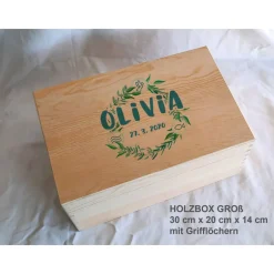 Sale Erinnerungsbox Taufe Symbole Baby Aquarell Kranz Greenery aus Holz Geschenke