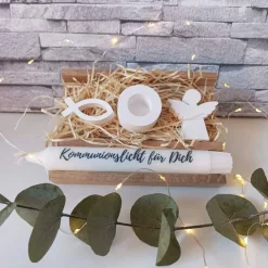 Erstkommunion Geschenkset – Handgemachte Deko & Kerze zur Kommunion Dekoration