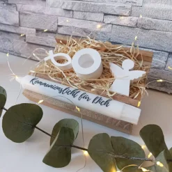 Erstkommunion Geschenkset – Handgemachte Deko & Kerze zur Kommunion Dekoration