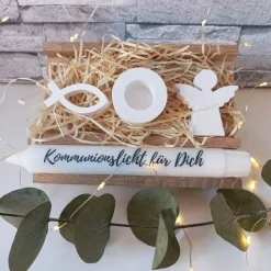 Erstkommunion Geschenkset – Handgemachte Deko & Kerze zur Kommunion Dekoration
