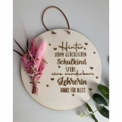 Best Erzieher / in, Lehrer / in Geschenk zum Abschied Holzscheibe personalisierbar - mit Trockenblumen Kinder Glückwunschkarten