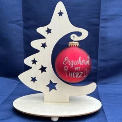 Baumschmuck Personalisierbar|HerzschlagDesign Erzieherin mit Herz - Personalisierte Weihnachtskugel mit Lasergravur