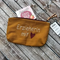 Best Erzieherin mit Herz Federmäppchen senf als Abschiedsgeschenk Kinder Federmäppchen