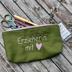 Outlet Erzieherin mit Herz Federmäppchen grün als Abschiedsgeschenk Kinder Federmäppchen