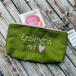 Outlet Erzieherin mit Herz Federmäppchen grün als Abschiedsgeschenk Kinder Federmäppchen