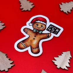 Sticker & Aufkleber|Sabrina Wohlfeil Artist FCK NZS Lebkuchenmann Vinylsticker – Weihnachtsaufkleber aus weißem Vinyl | handgemacht