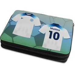 Federmäppchen|geschenke364 Federmappe gefüllt Fußball Trikot mit Name und Rückennummer personalisiert