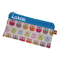 Discount Federmäppchen Eulenfamilie blau mit Namen personalisiert Mäppchen Schulmäppchen Brillenetui Schlampermäppchen Etui Kinder Federmäppchen