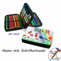 Discount Federmäppchen inkl. Inhalt Motiv Marienkäfer mit Name / personalisierbar Kinder Federmäppchen