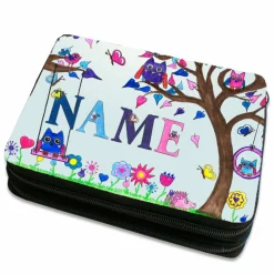 Clearance Federmäppchen inkl. Inhalt Motiv Eulen mit Name / personalisierbar Kinder Federmäppchen