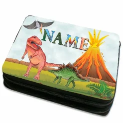 Sale Federmäppchen inkl. Inhalt Motiv Dino mit Name / personalisierbar / Dinosaurier / T-Rex / Stegosaurus Kinder Federmäppchen