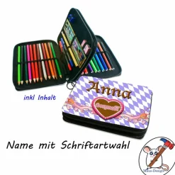 Discount Federmäppchen inkl. Inhalt bayrisch mit Name / personalisierbar / Junge Lausbua / Mädchen Herzmadl Kinder Federmäppchen